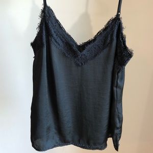 BP Lace Trim Satin Camisole, Small, Black